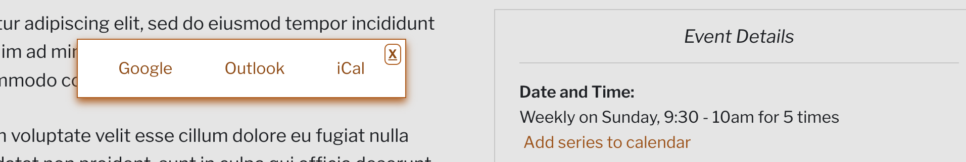 Screenshot of Add to calendar modal pop-up after this release