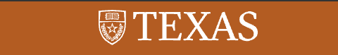 The word "TEXAS" with a shield on a burnt orange background
