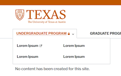 Screenshot of menu links