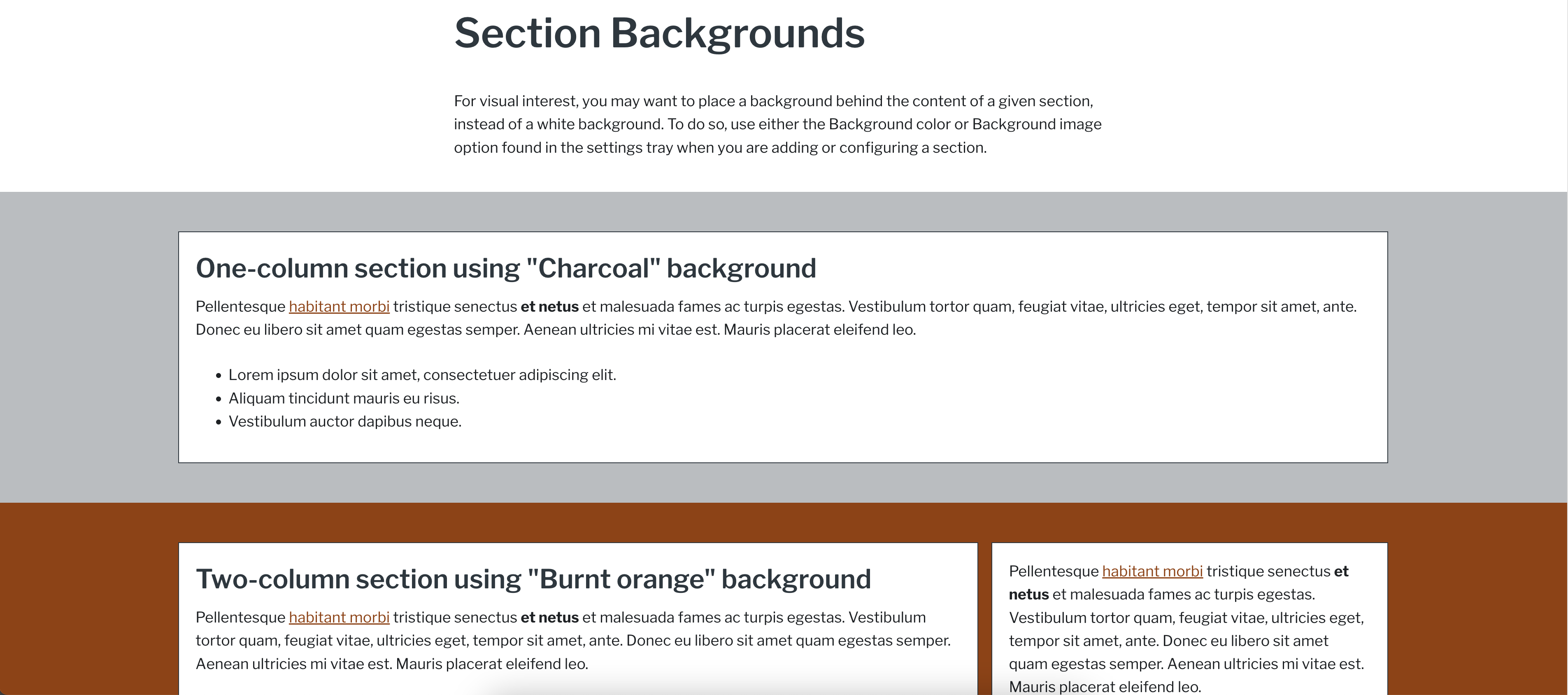 Screenshot of full-width section backgrounds